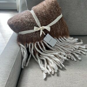 West Elm Brown and Cream Fringed Throw Blanket
